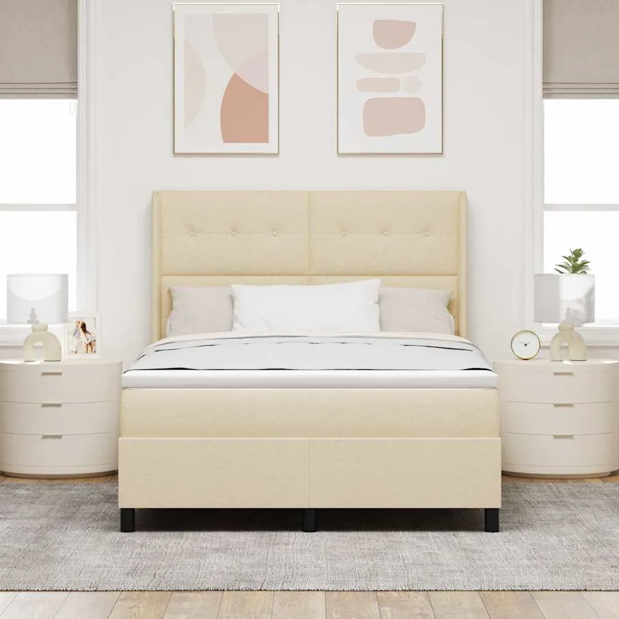 Lit à ressort LED avec tête de lit Crème 140 x 200 cm tissu - 4