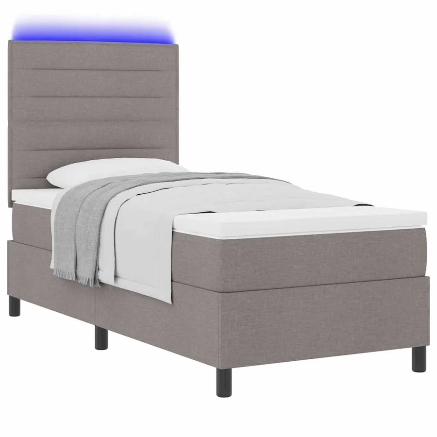 Lit à ressorts avec matelas avec LED Taupe 90 x 200 cm tissu - 3