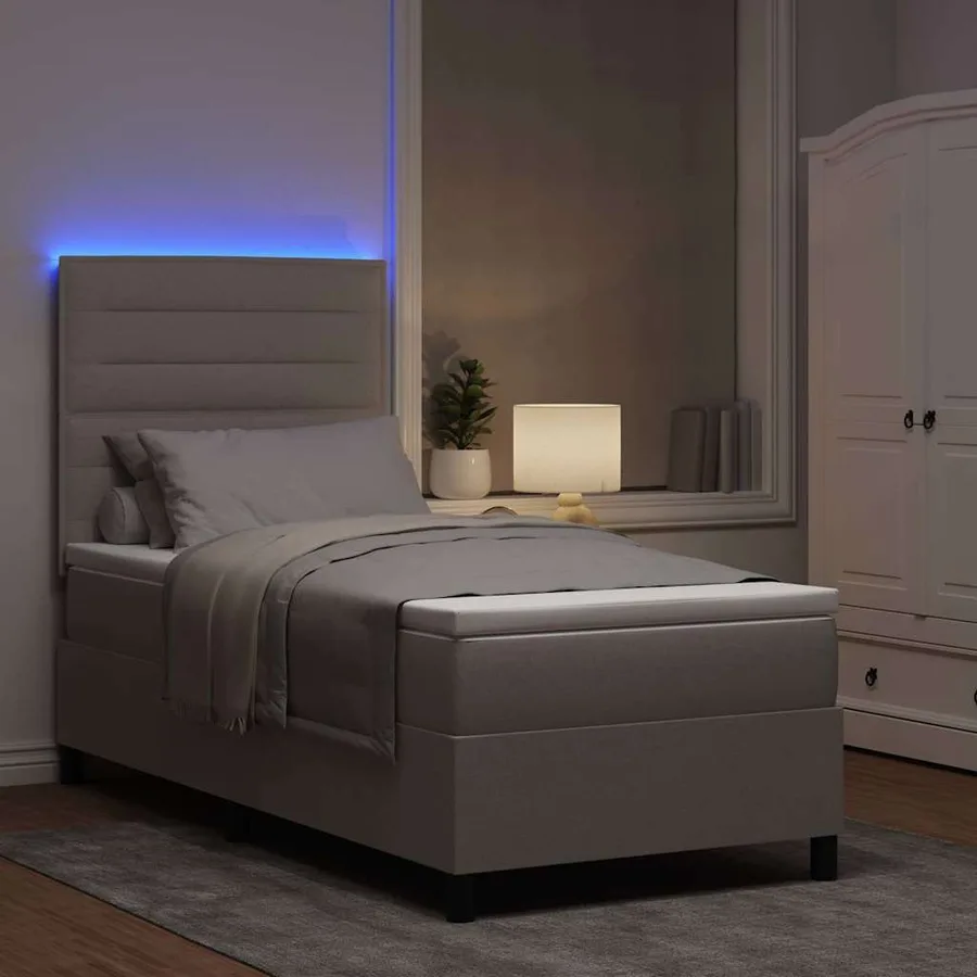 Lit à ressorts avec matelas avec LED Taupe 90 x 200 cm tissu - 5