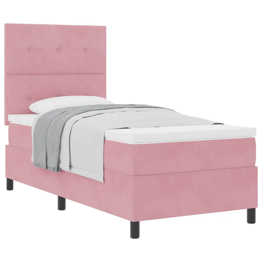 Lit à ressorts avec tête de lit Rose 90 x 190 cm Velours - 2
