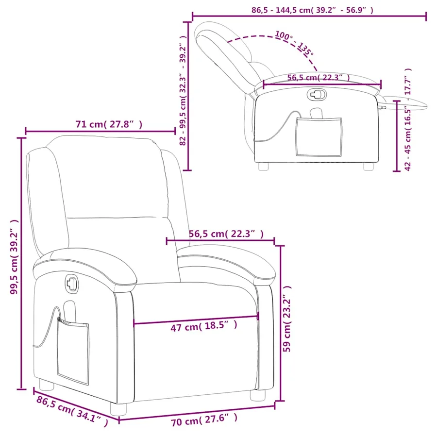 Fauteuil de massage inclinable noir velours - 14