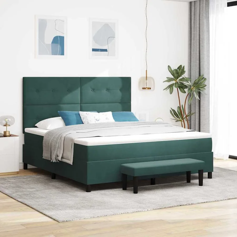 Lit à ressorts avec tête de lit Vert foncé 200 x 180 cm Velours