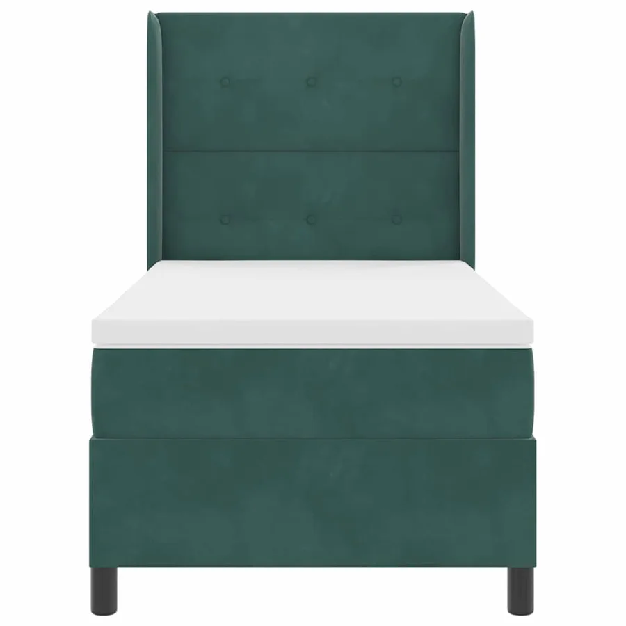 Lit à ressorts avec tête de lit Vert foncé 90 x 190 cm Velours - 6