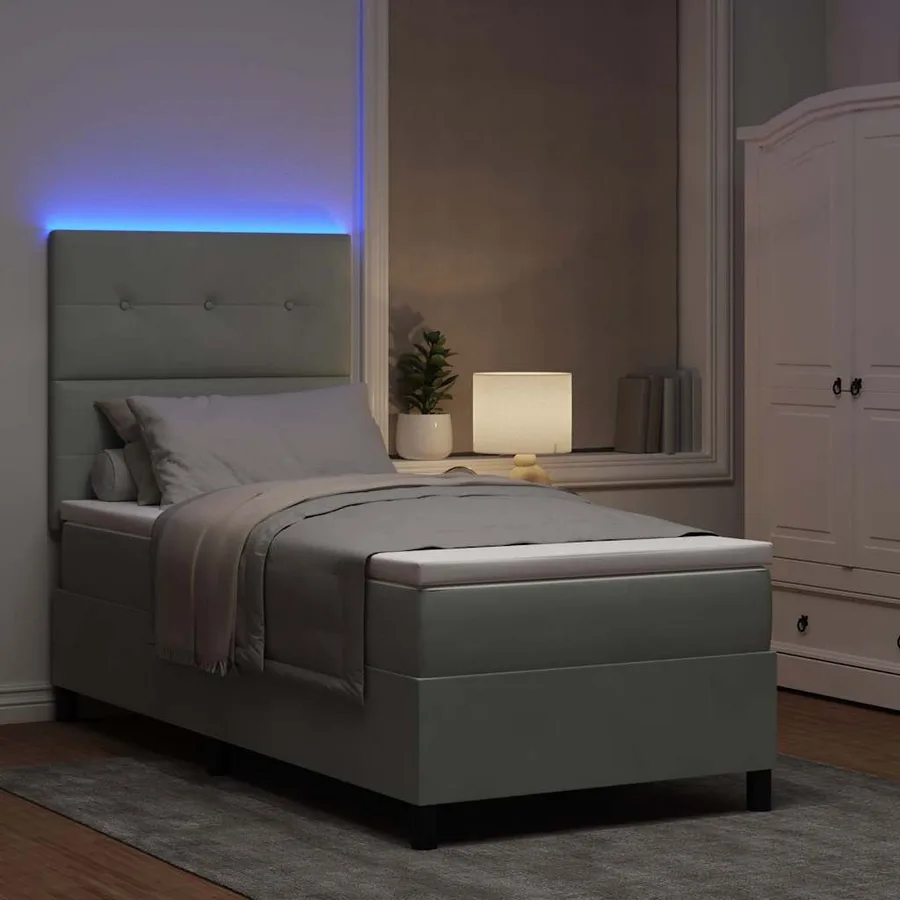 Lit à ressort LED Gris clair 90 x 200 cm Velours - 5