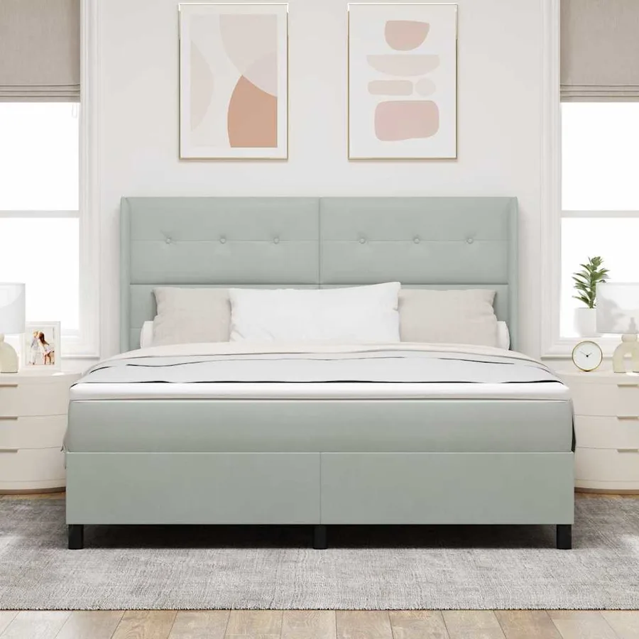 Lit à ressorts avec tête de lit Gris clair 180 x 200 cm Velours - 3