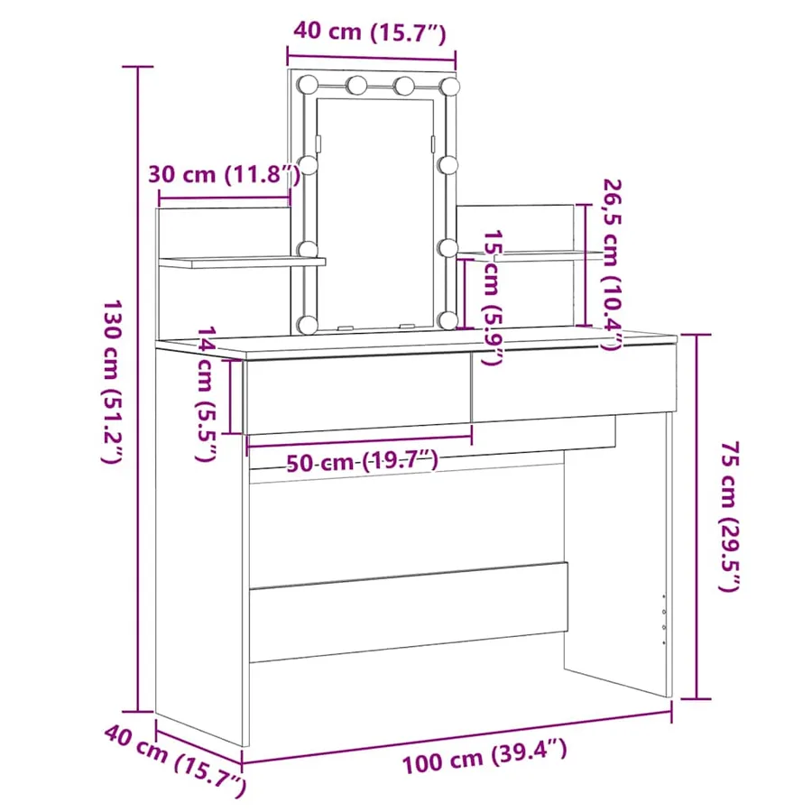 Table de Toilette Chêne artisanal 100 x 40 x 130 cm - 16