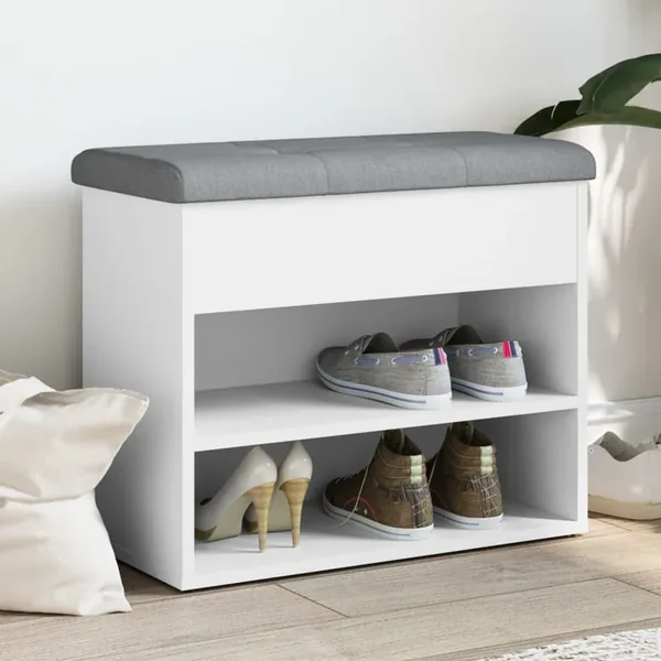 Banc à chaussures Blanc 62x32x50 cm Bois d'ingénierie