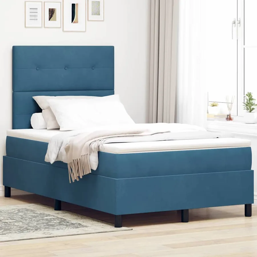 Lit à ressort LED Bleu foncé 120 x 200 cm Velours
