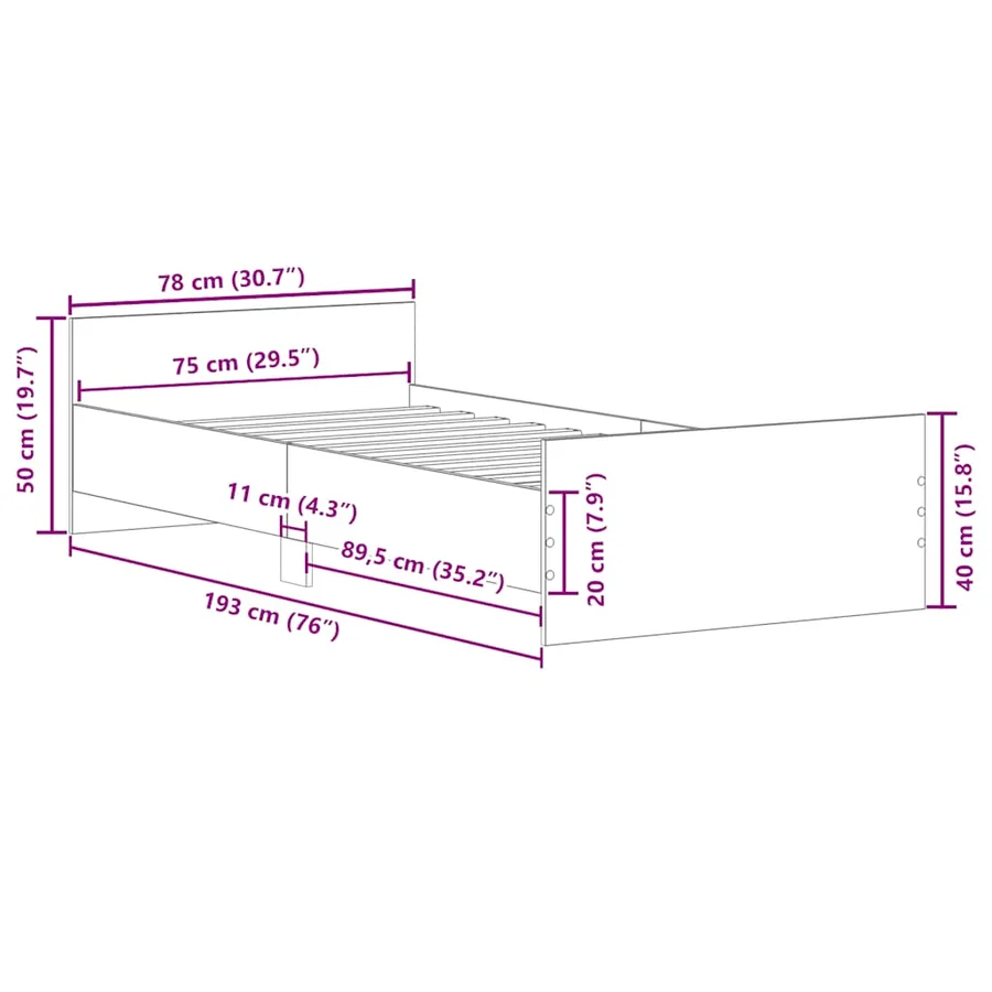 Cadre de lit sans matelas sonoma gris 75x190 cm - 12