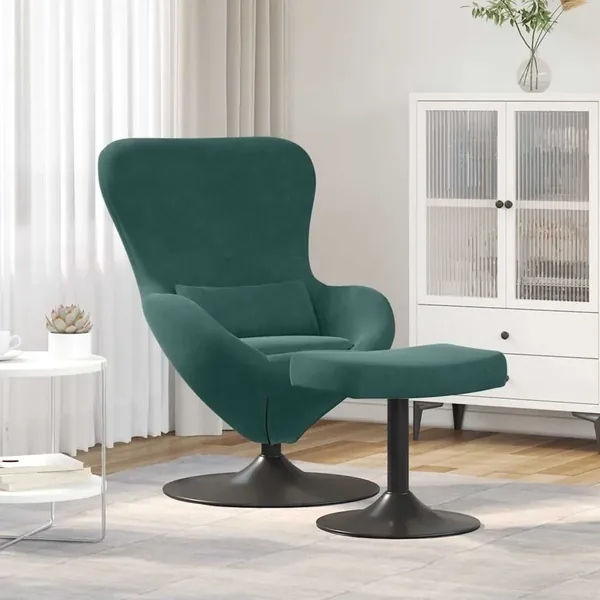 Chaise Œuf avec Pouf Vert foncé Velours