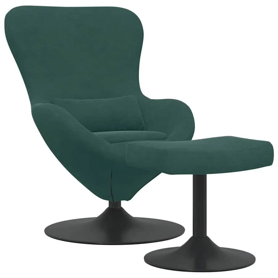 Chaise Œuf avec Pouf Vert foncé Velours - 2
