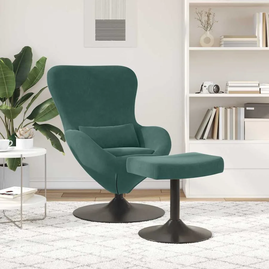 Chaise Œuf avec Pouf Vert foncé Velours - 3