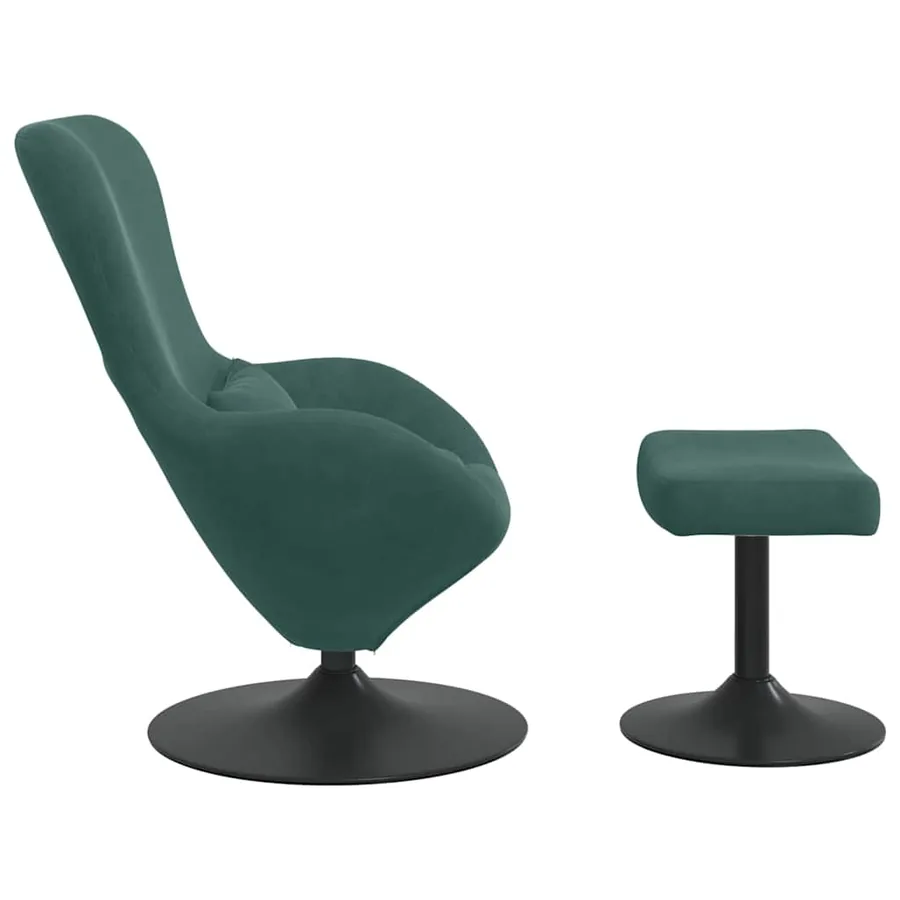Chaise Œuf avec Pouf Vert foncé Velours - 5
