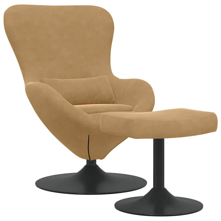 Chaise Œuf avec Pouf Marron Velours - 2