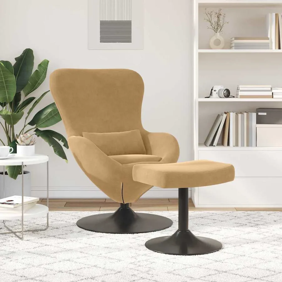 Chaise Œuf avec Pouf Marron Velours - 3