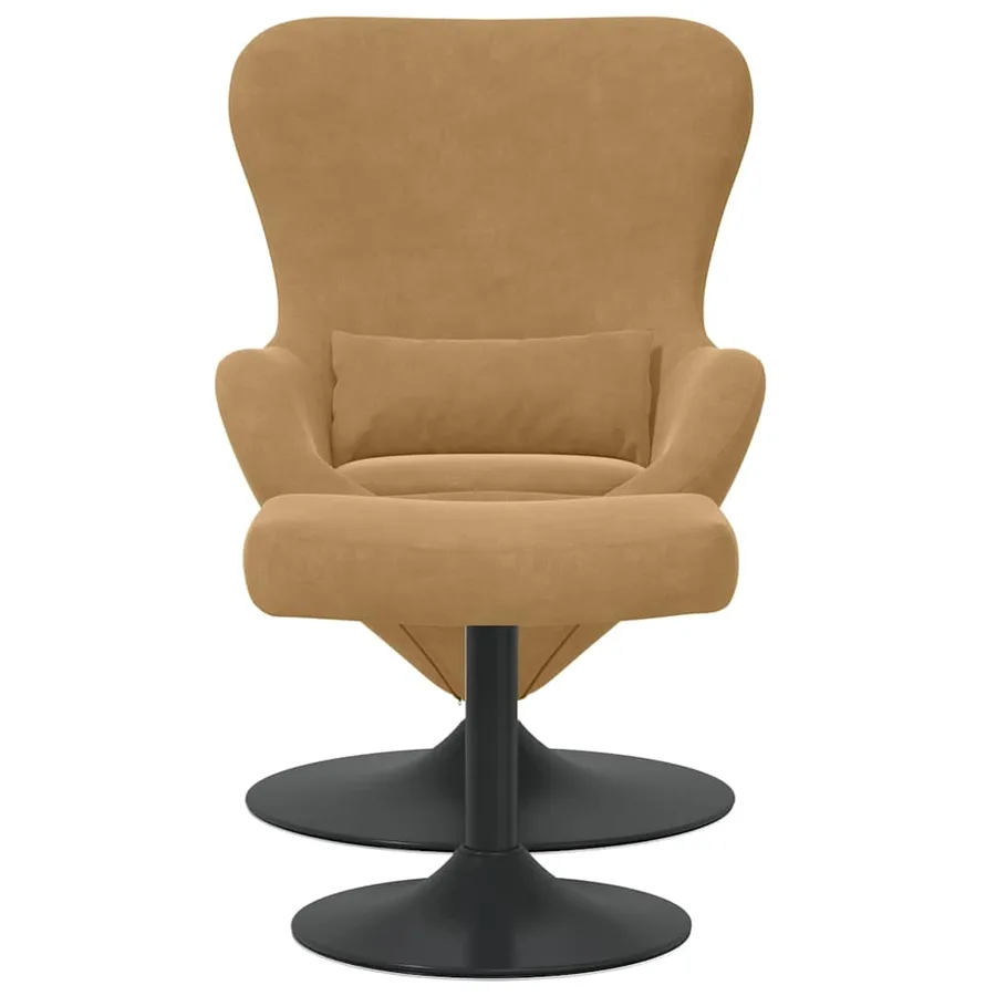 Chaise Œuf avec Pouf Marron Velours - 4