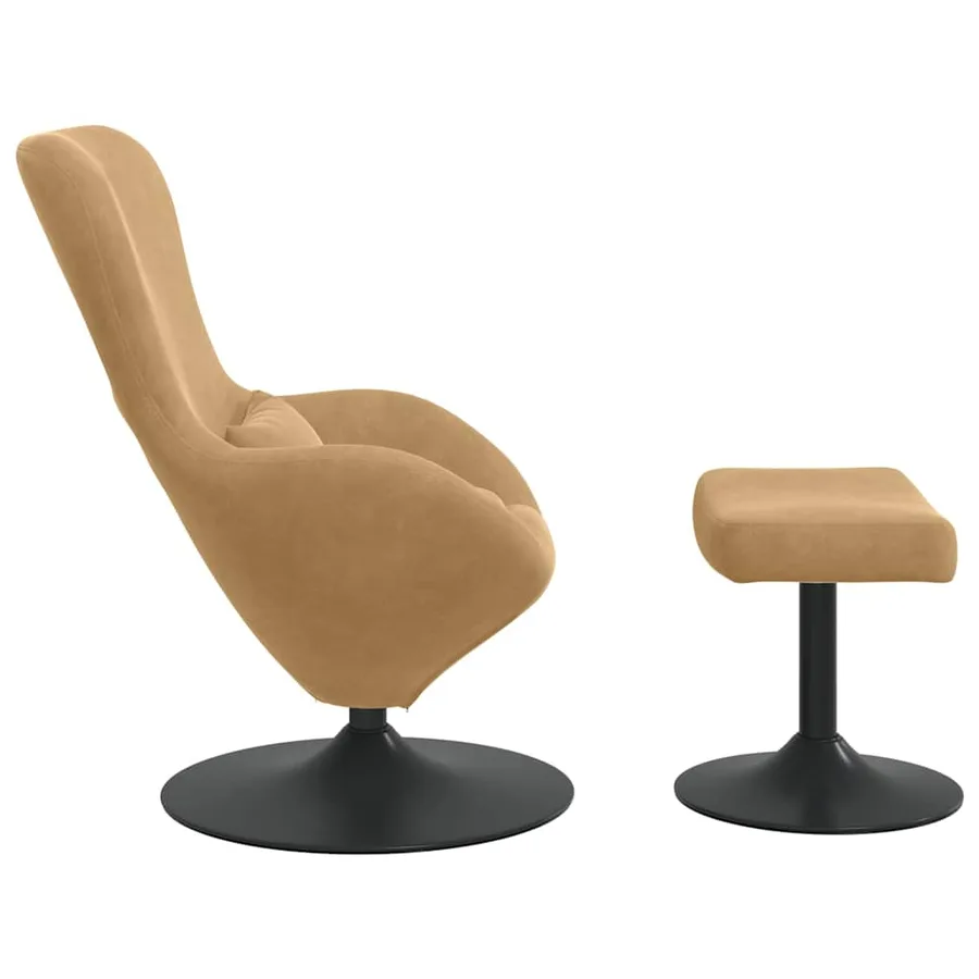 Chaise Œuf avec Pouf Marron Velours - 5