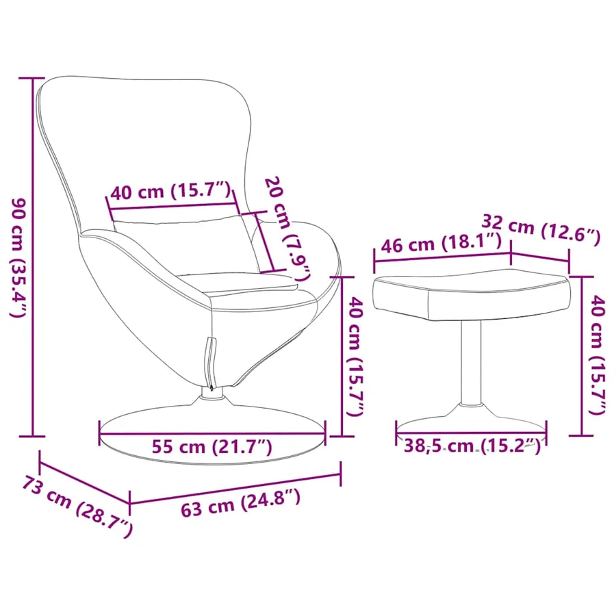 Chaise Œuf avec Pouf Marron Velours - 8