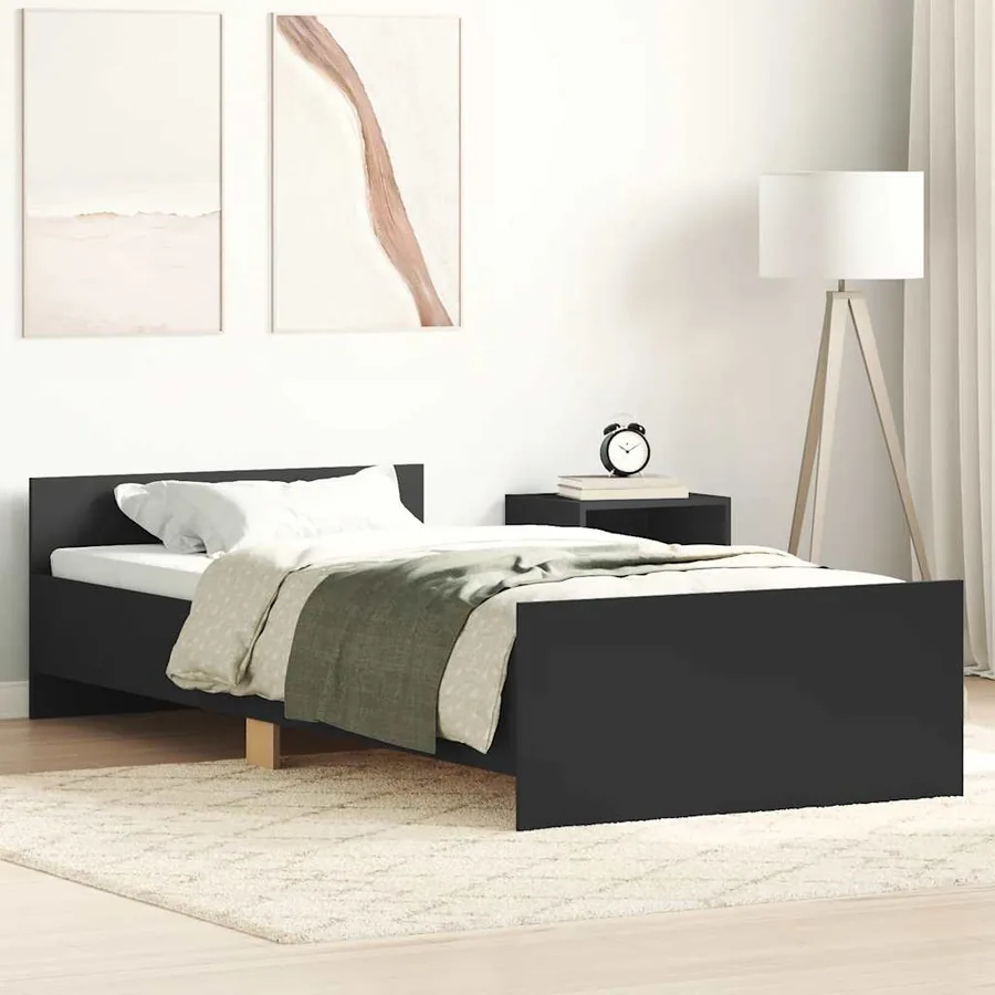 Cadre de lit sans matelas noir 75x190 cm bois ingénierie