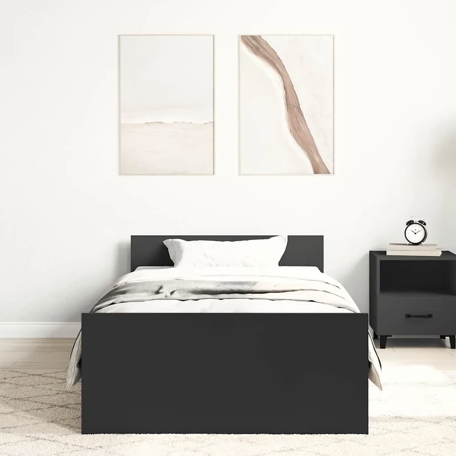 Cadre de lit sans matelas noir 75x190 cm bois ingénierie - 3