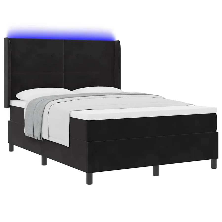 Lit à ressorts avec bandes LED Noir 140 x 200 cm Velours - 3