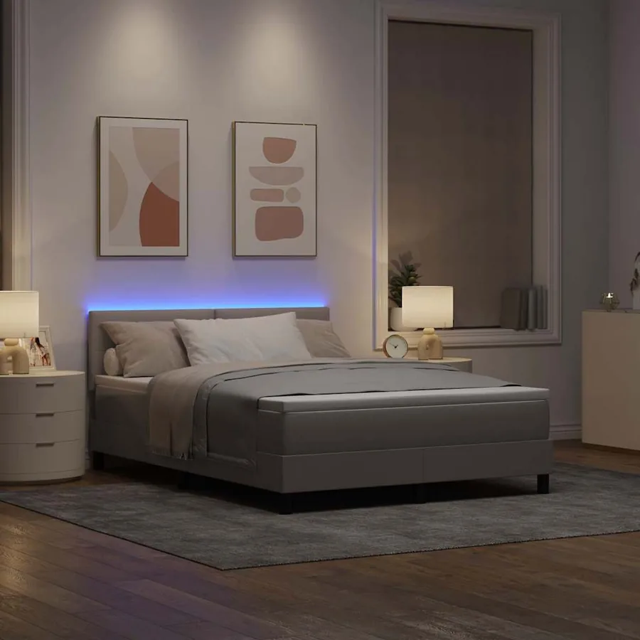 Lit à ressorts avec bandes LED Taupe 140 x 190 cm tissu - 5