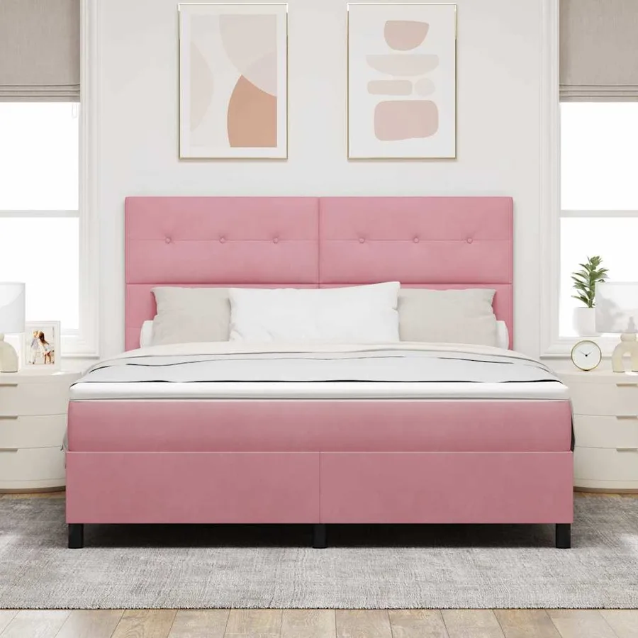 Lit à ressorts avec tête de lit Rose 180 x 200 cm Velours - 3