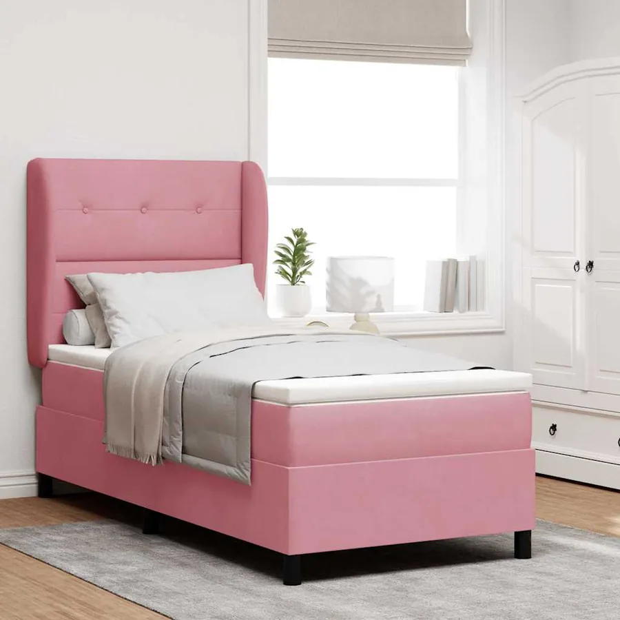 Lit à ressorts avec tête de lit Rose 200 x 80 cm Velours