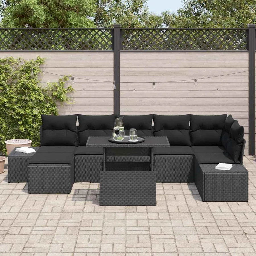 Ensemble de canapé de jardin 8 pcs Noir Poly rotin - 3