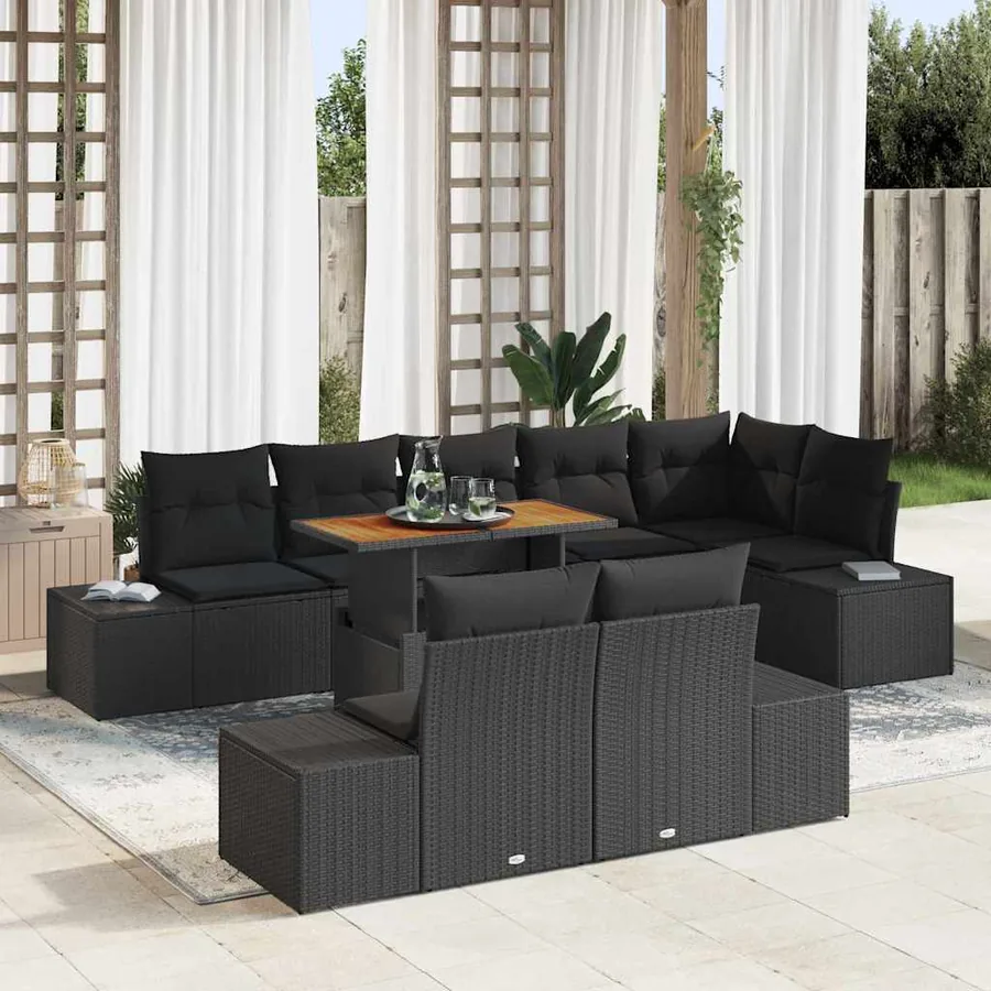 Ensemble de canapé de jardin 9 pcs Noir Poly rotin