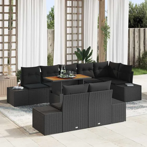 Ensemble de canapé de jardin 9 pcs Noir Poly rotin