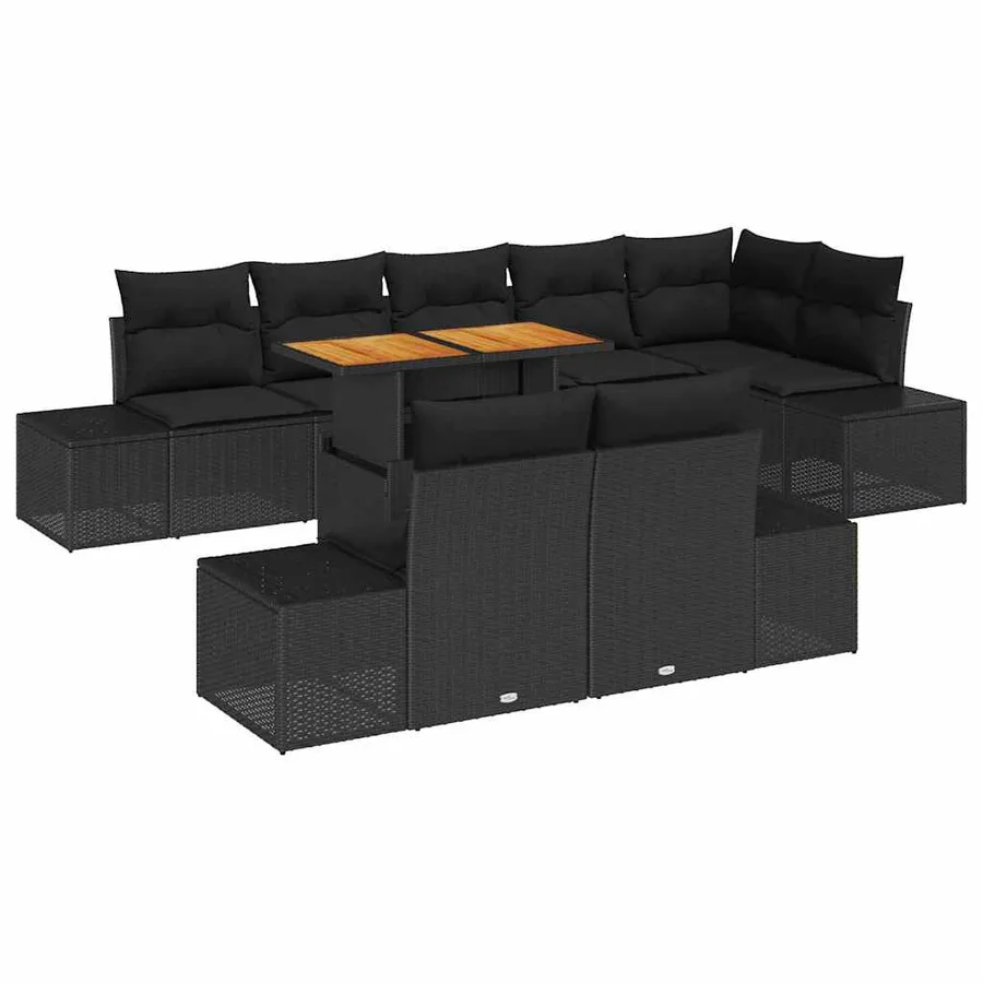 Ensemble de canapé de jardin 9 pcs Noir Poly rotin - 2