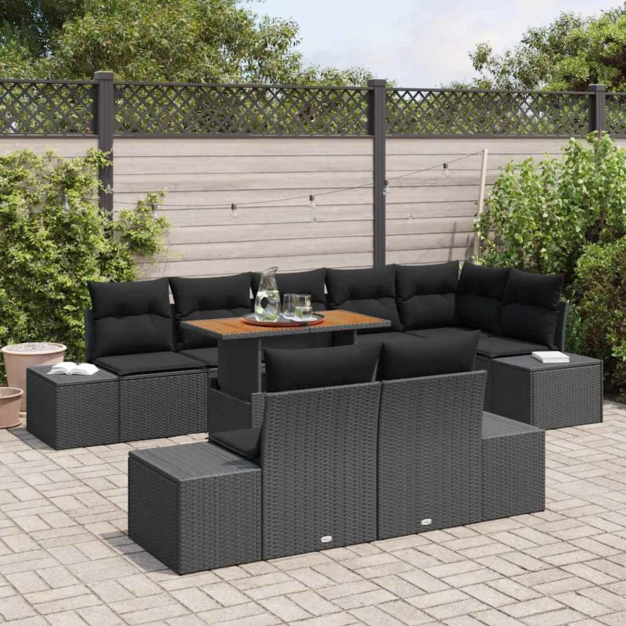 Ensemble de canapé de jardin 9 pcs Noir Poly rotin - 3