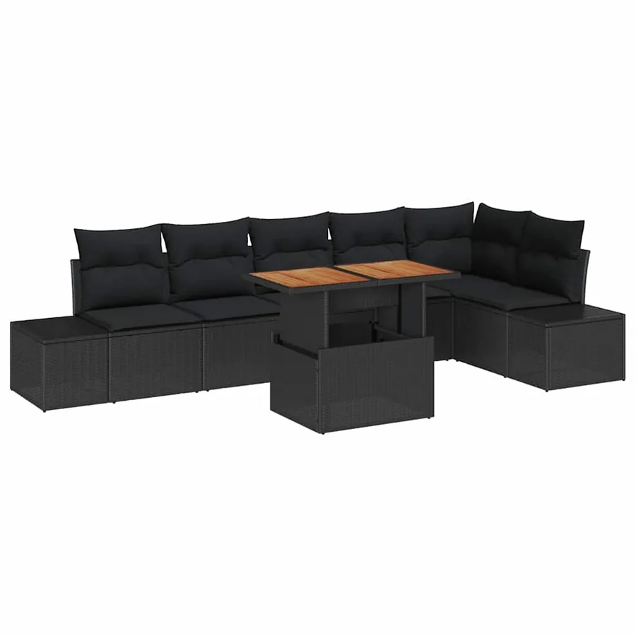 Ensemble de canapé de jardin 7 pcs Noir Poly rotin - 2