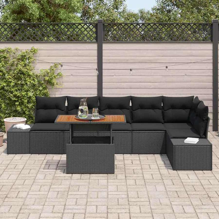 Ensemble de canapé de jardin 7 pcs Noir Poly rotin - 3