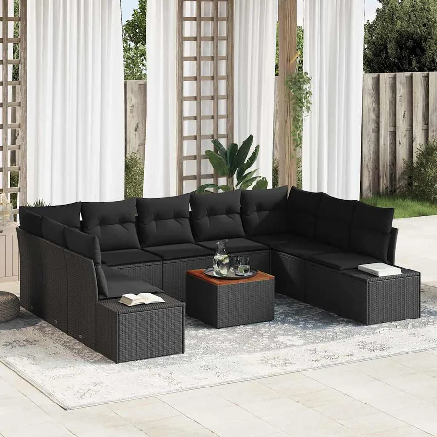 Ensemble de canapé de jardin avec stockage 10 pcs Noir