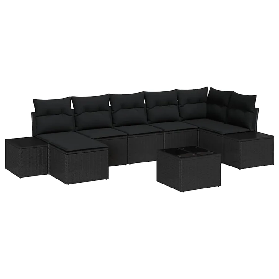 Ensemble de canapé de jardin avec coussin 7 pcs Noir polyrotin - 2