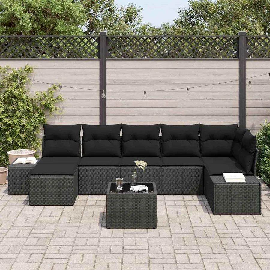 Ensemble de canapé de jardin avec coussin 7 pcs Noir polyrotin - 3