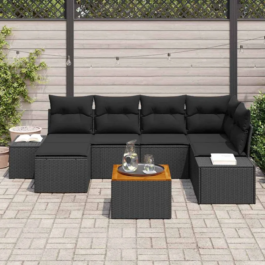 Ensemble de canapé de jardin 7 pcs Noir - 3