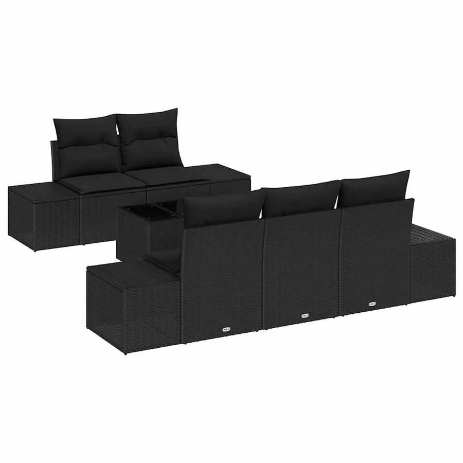 Ensemble de canapé de jardin avec coussin 6 pcs Noir polyrotin - 2