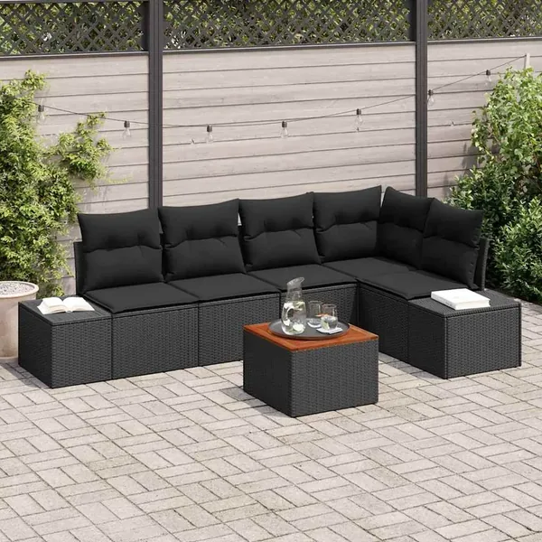 Ensemble de canapé de jardin avec stockage 6 pcs Noir polyrotin
