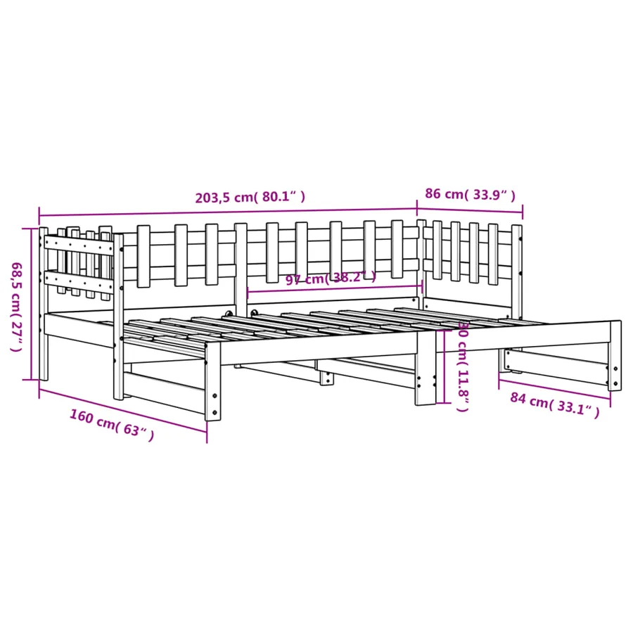 Lit coulissant sans matelas 2x(80x200) cm Bois massif - 13