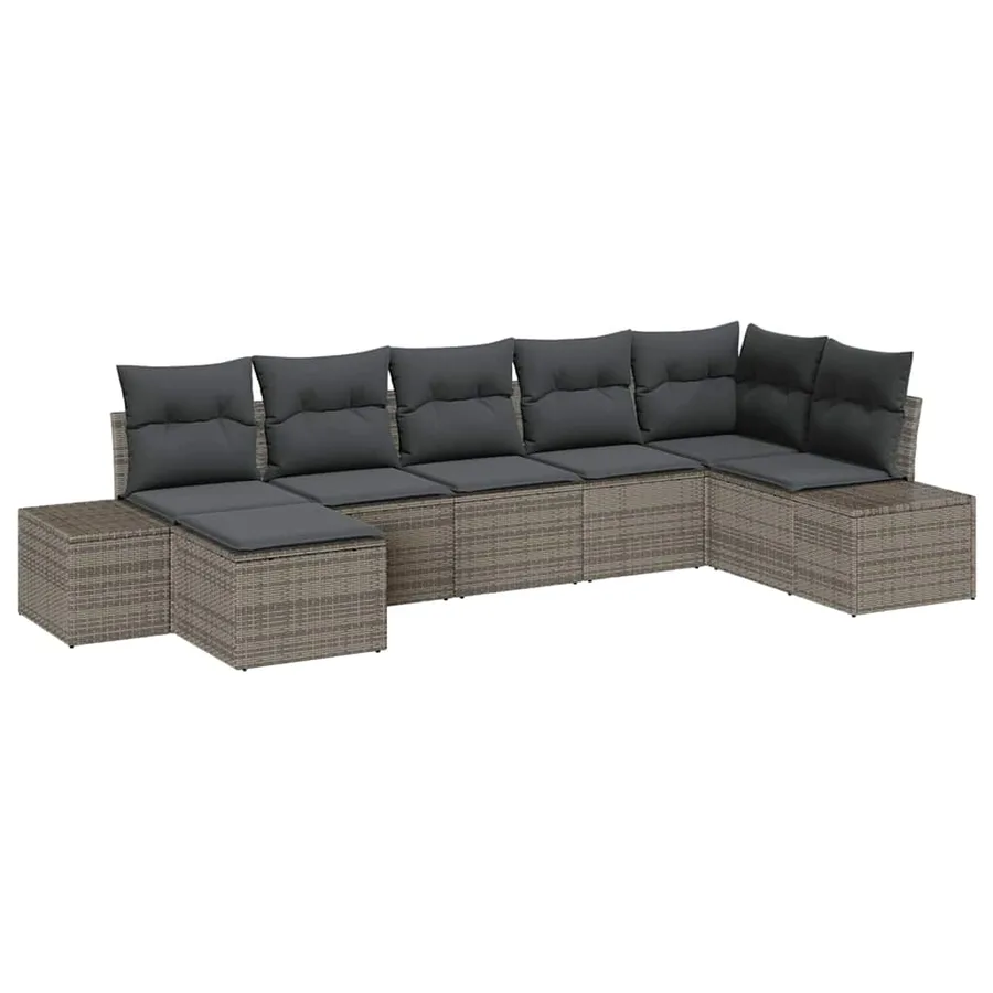 Ensemble de canapé de jardin avec coussin 7 pcs Gris Poly rotin - 2
