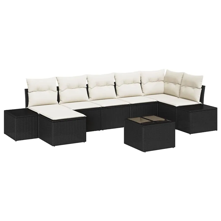 Ensemble de canapé de jardin avec coussin 7 pcs Noir polyrotin - 2