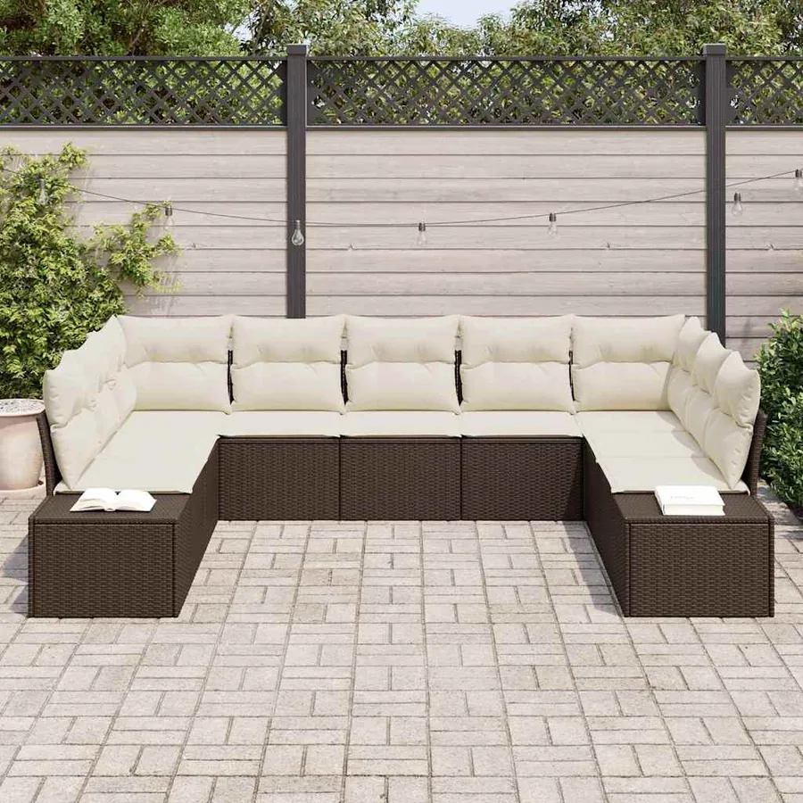 Ensemble de canapé de jardin 9 pcs Marron et Crème Polyrotin - 3
