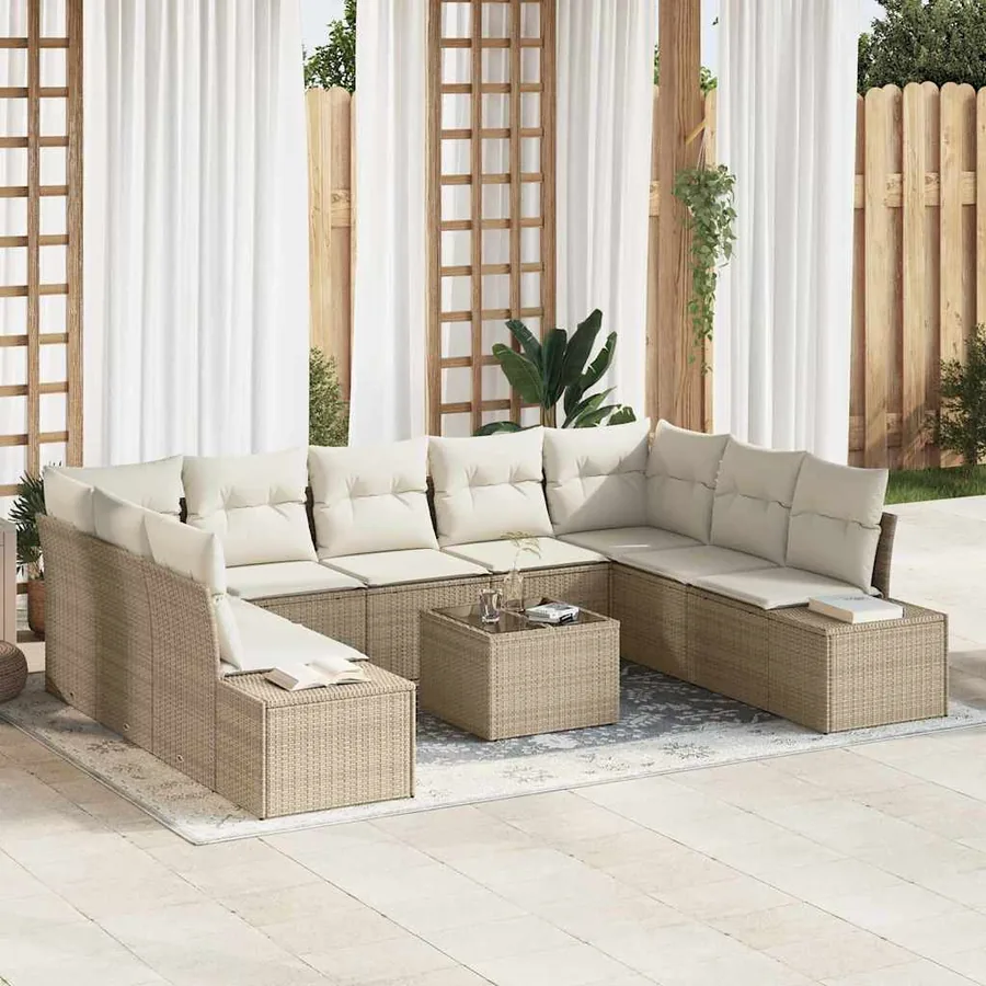 Ensemble de canapé de jardin 9 pcs Beige et crème Polyrotin