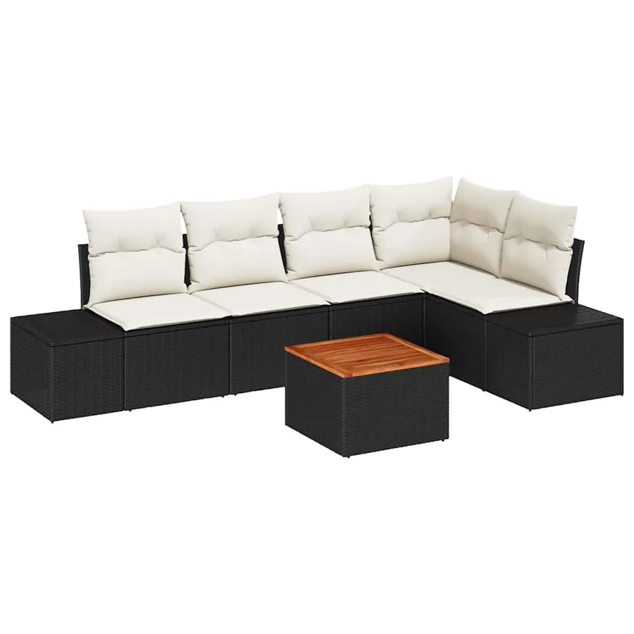 Ensemble de canapé de jardin 6 pcs Noir et Crème polyrotin - 2