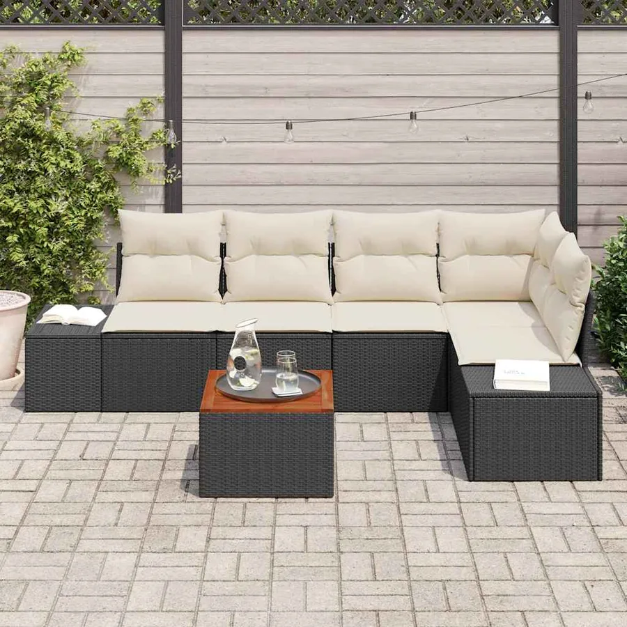 Ensemble de canapé de jardin 6 pcs Noir et Crème polyrotin - 3