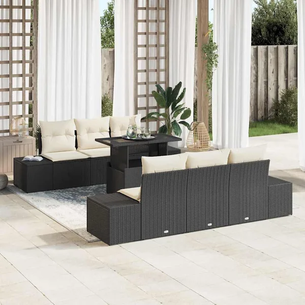 Ensemble de canapé de jardin avec coussin 7 pcs Noir et Crème