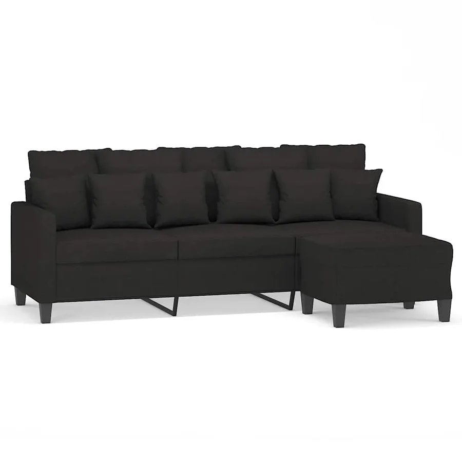 Canapé à 3 places avec repose-pieds Noir 180 cm Tissu - 2
